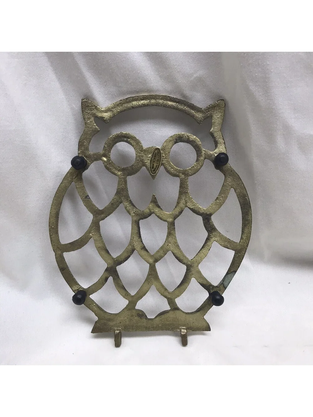 Vintage Brass Owl Trivet Made In Taiwan Patina 7”x5”  MCM Mid Century Modern